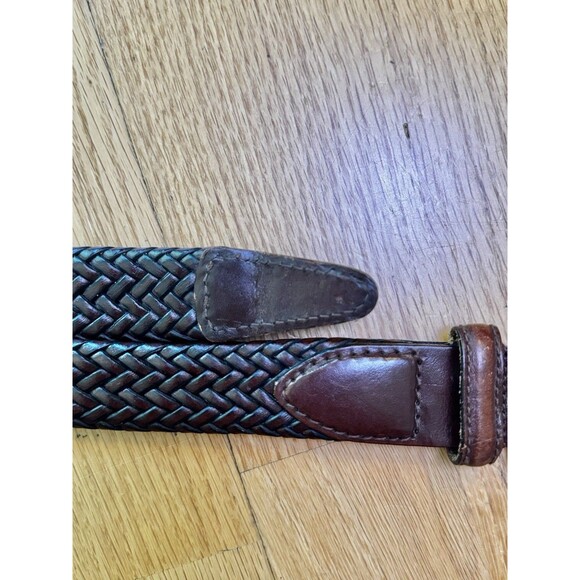 Genuine Leather Bonded Lacing Woven Braided Brown Belt Brass Buckle Size 40 - Picture 7 of 9